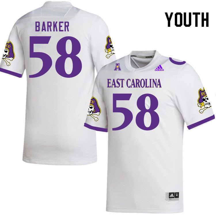 Youth #58 Jackson Barker ECU Pirates 2023 College Football Jerseys Stitched-White